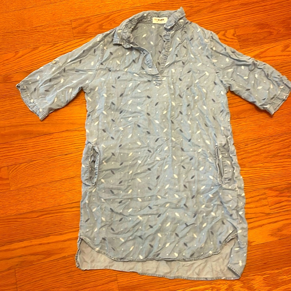 Feather print super soft  shirt dress with pockets